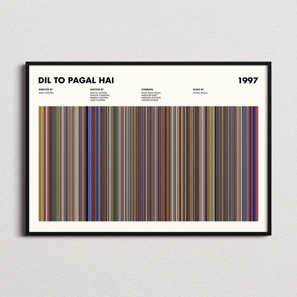 Dil To Pagal Hai Movie Barcode Poster framed and photographed straight on