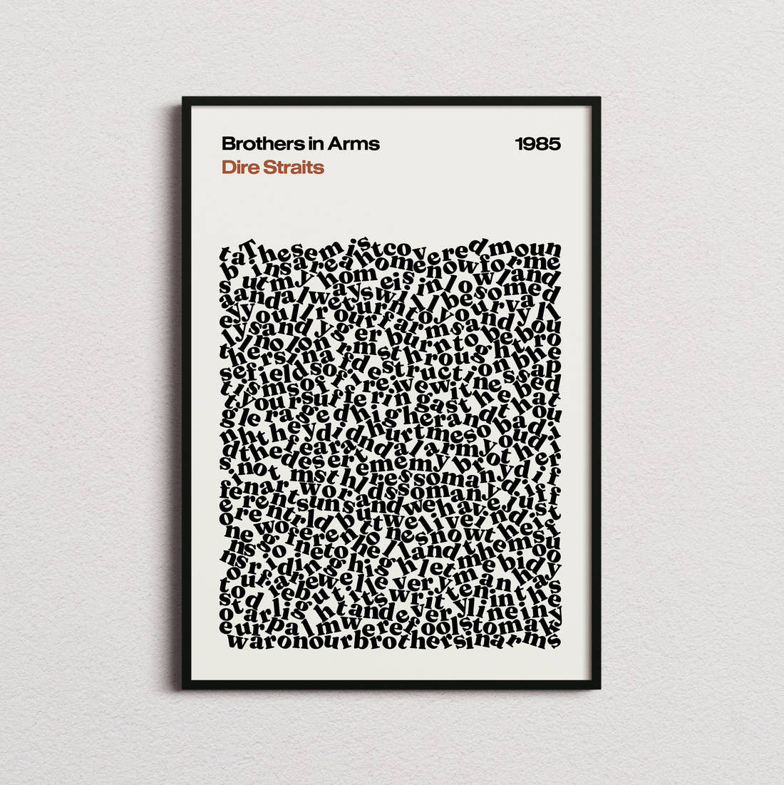 Dire Straits Brothers in Arms Lyric Print in the cream colourway, framed
