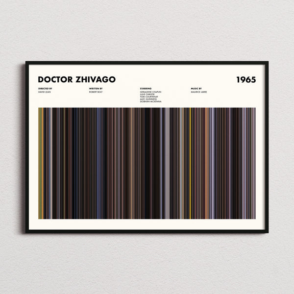 Doctor Zhivago Movie Barcode Poster framed and photographed straight on