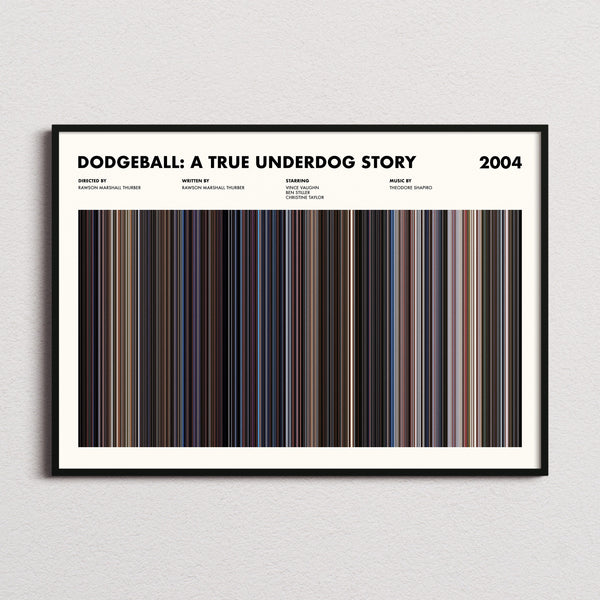 Dodgeball: A True Underdog Story Movie Barcode Poster framed and photographed straight on