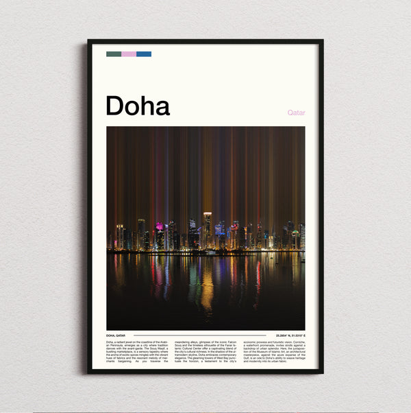 Doha - Night Skyline - Travel Print