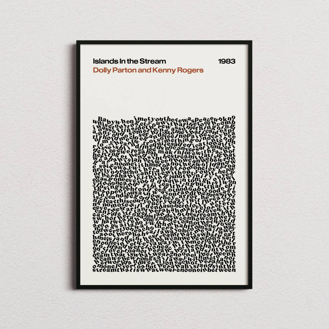 Dolly Parton and Kenny Rogers Islands In the Stream Lyric Print in the cream colourway, framed