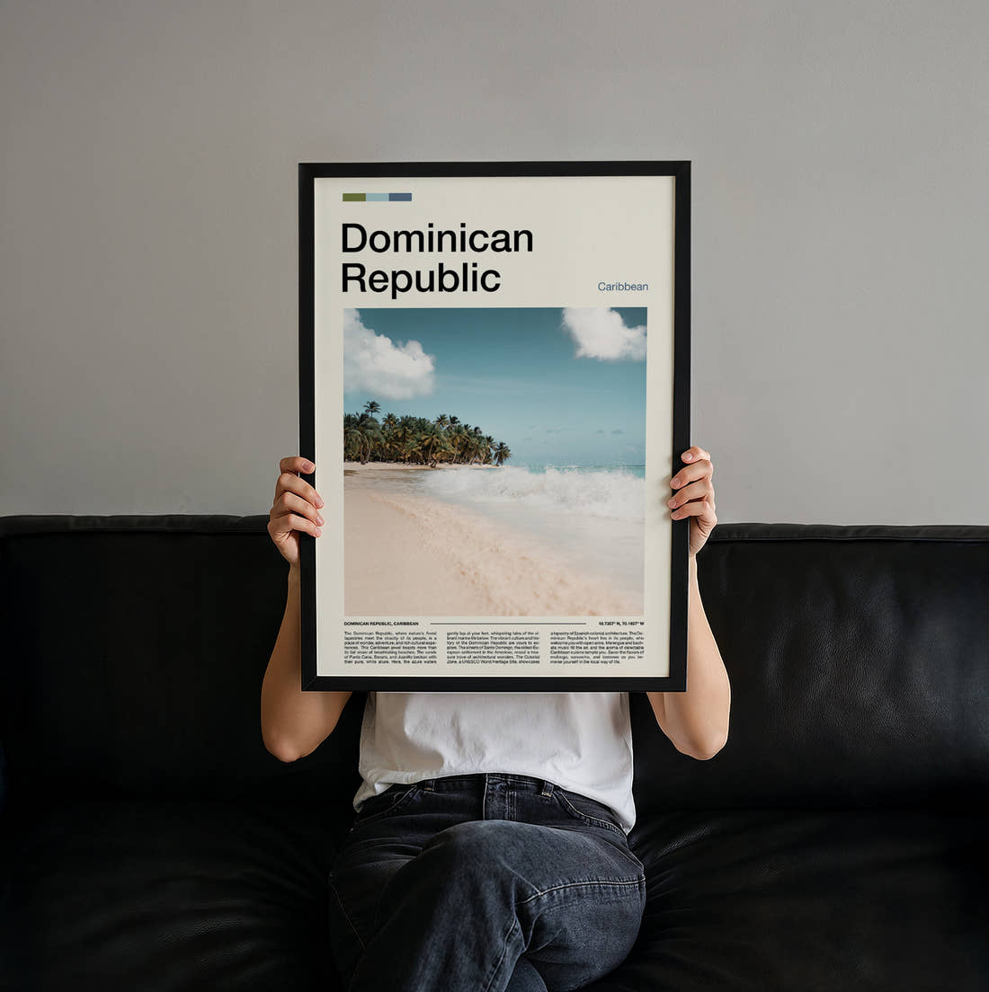Dominican Republic White Sand Beach Travel Print held up by hand to show the size of the print
