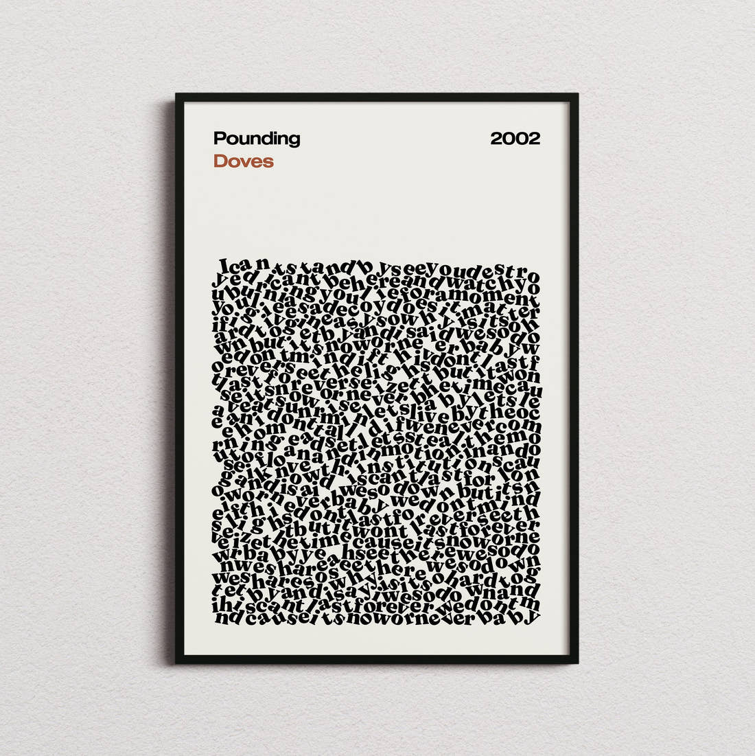 Doves Pounding Lyric Print in the cream colourway, framed