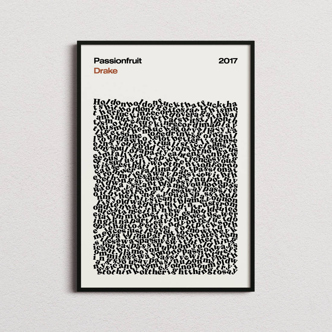 Drake Passionfruit Lyric Print in the cream colourway, framed