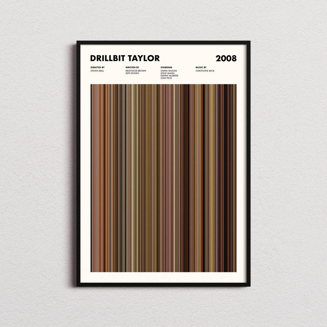 Drillbit Taylor Movie Barcode Poster framed on a plain studio wall