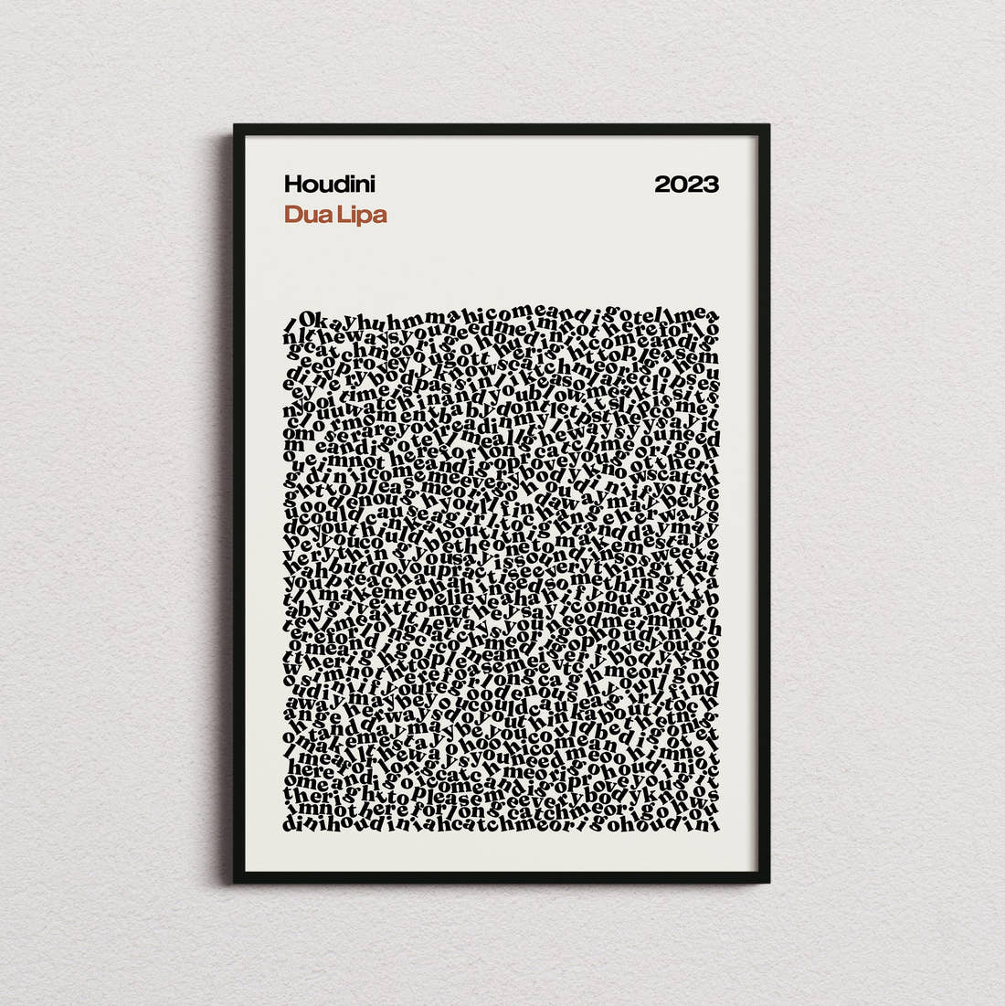 Dua Lipa Houdini Lyric Print in the cream colourway, framed