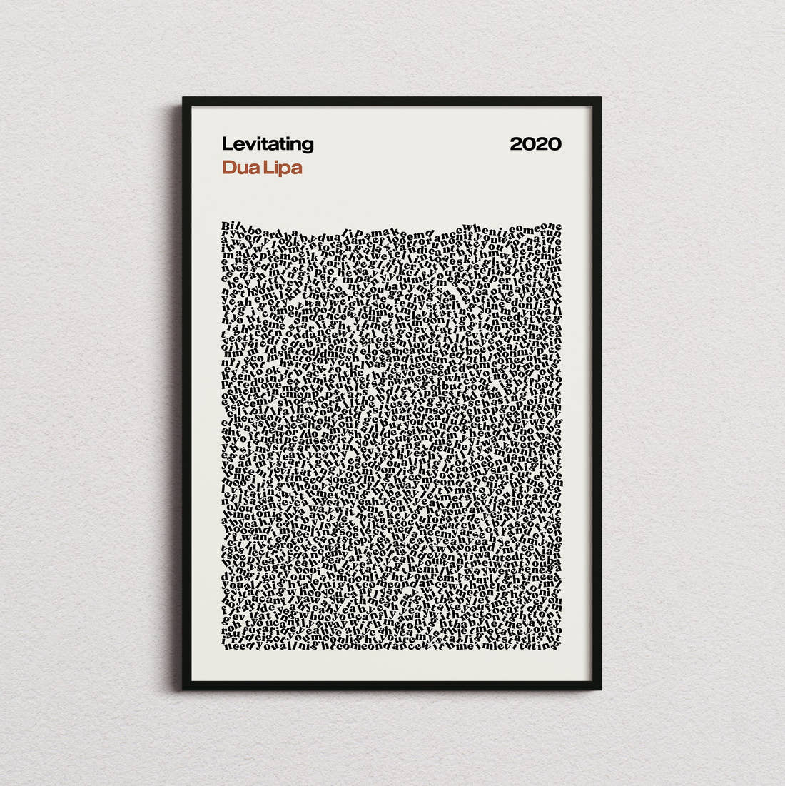 Dua Lipa Levitating Lyric Print in the cream colourway, framed