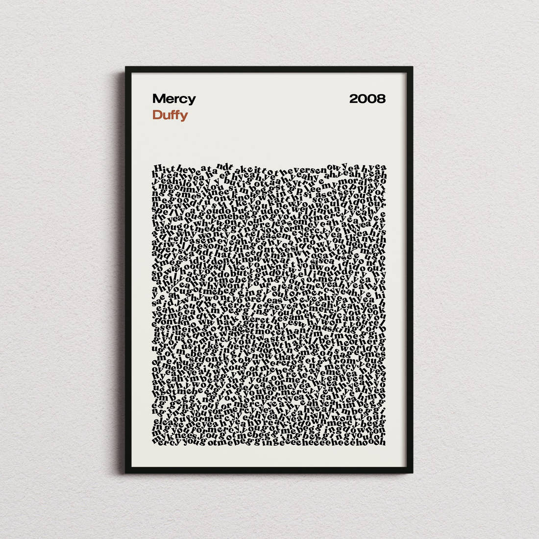 Duffy Mercy Lyric Print in the cream colourway, framed