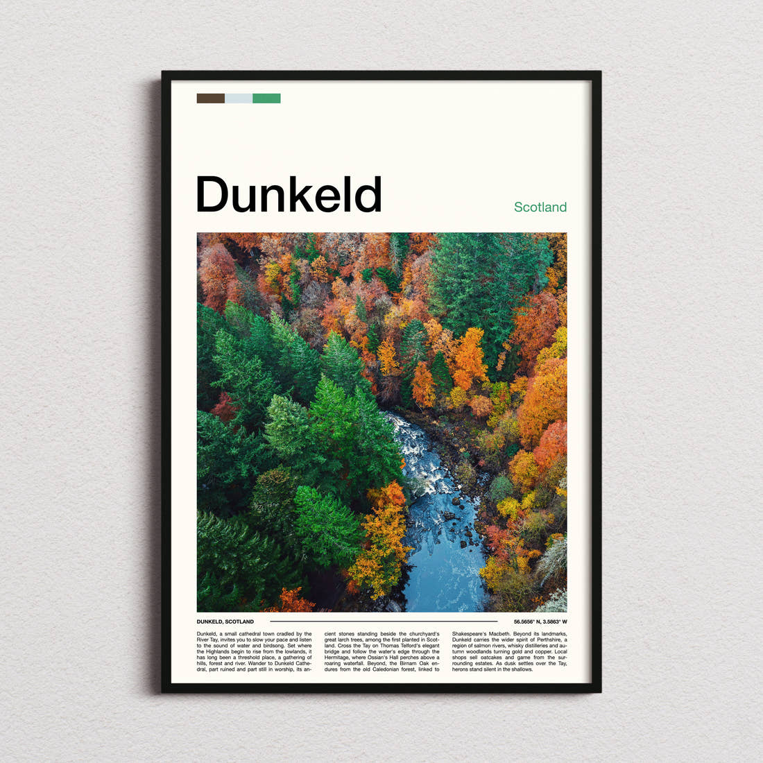 Dunkeld Autumn Forest River Travel Print framed and photographed straight on