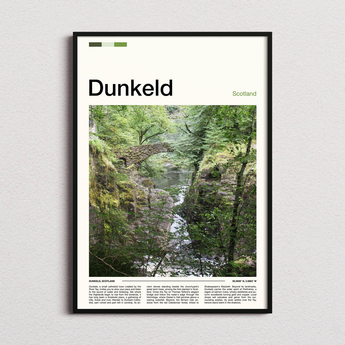 Dunkeld Mossy Gorge Bridge Travel Print framed and photographed straight on