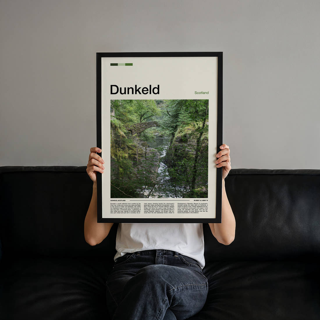 Dunkeld Mossy Gorge Bridge Travel Print held up by hand to show the size of the print
