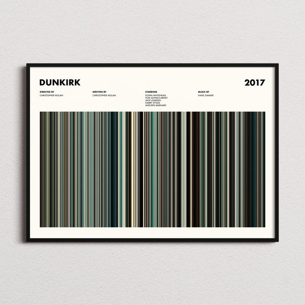 Dunkirk Movie Barcode Poster framed and photographed straight on