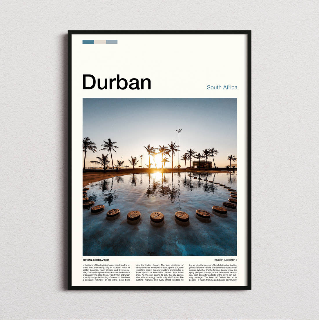 Durban Sunset Over The Water Travel Print framed and photographed straight on