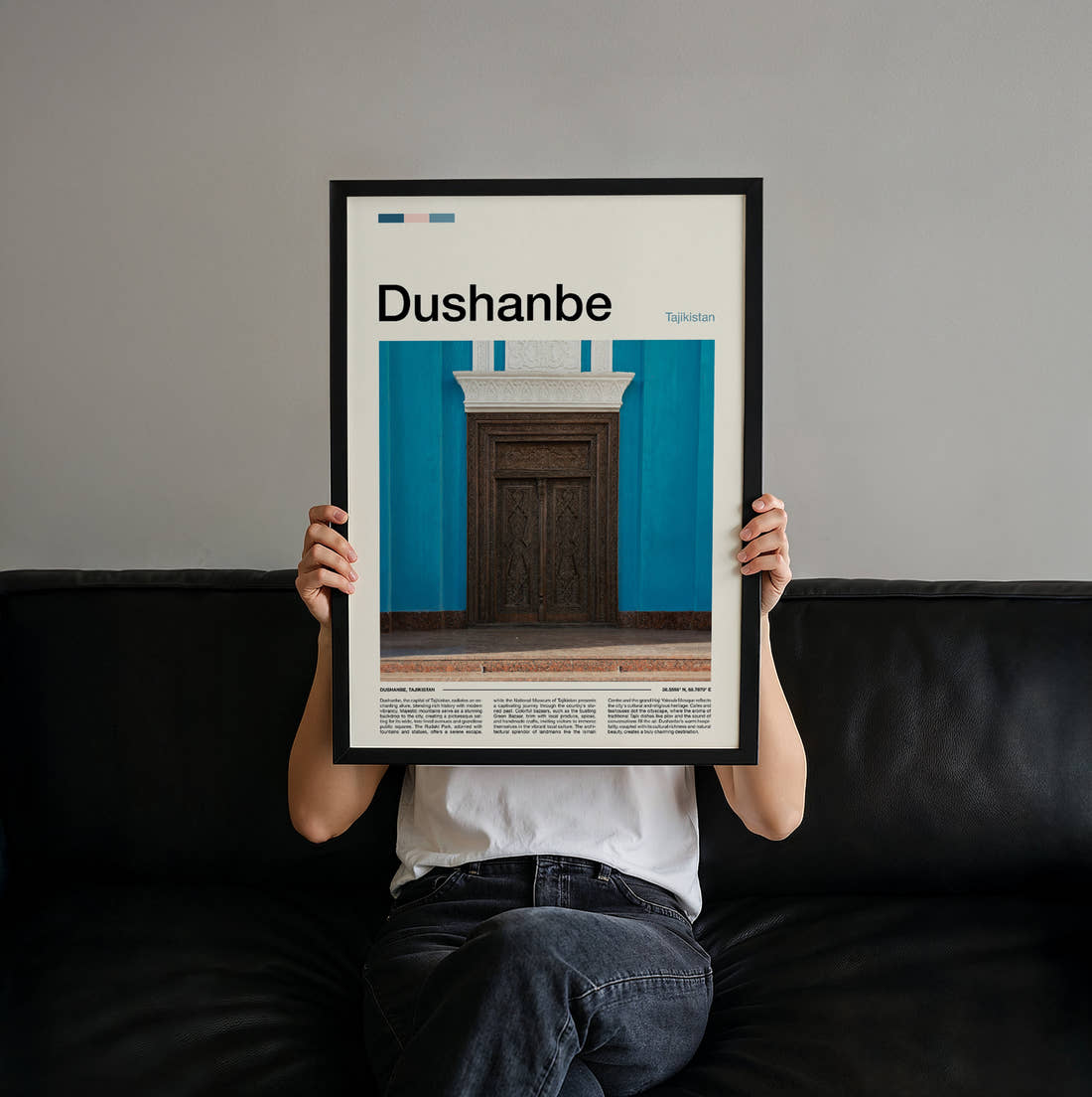 Dushanbe Carved Wooden Door Travel Print held up by hand to show the size of the print