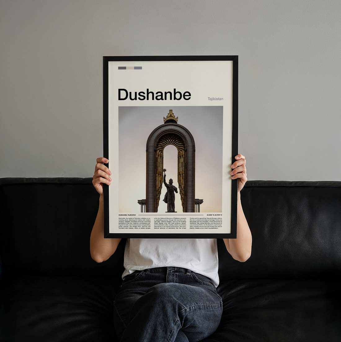 Dushanbe Golden Arch Monument Travel Print held up by hand to show the size of the print