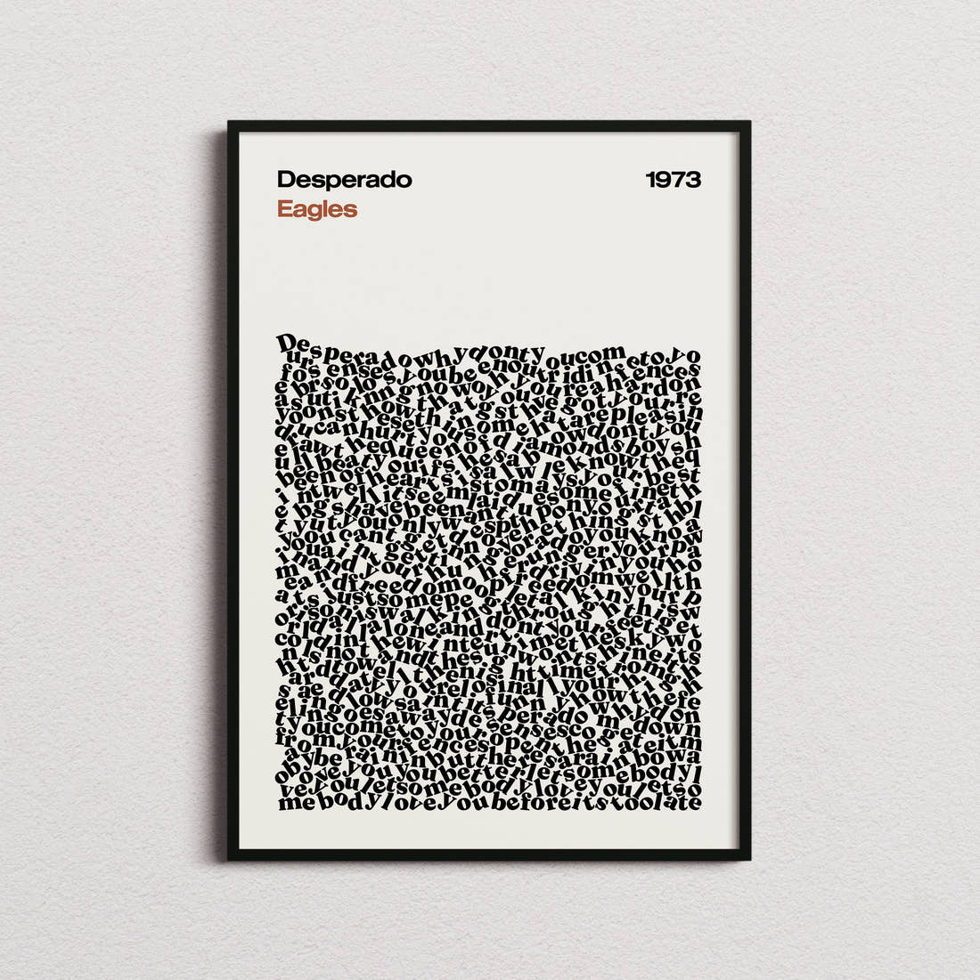 Eagles Desperado Lyric Print in the cream colourway, framed