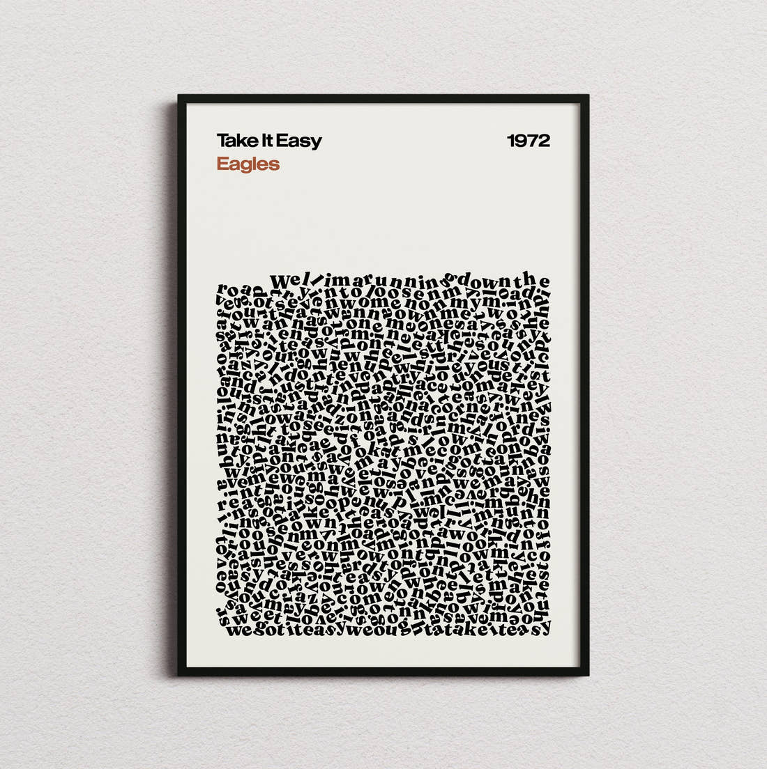 Eagles Take It Easy Lyric Print in the cream colourway, framed