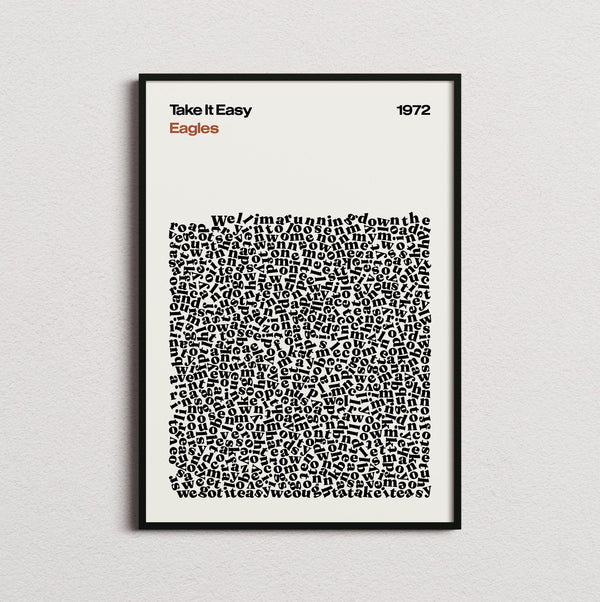Eagles Take It Easy Lyric Print in the cream colourway, framed