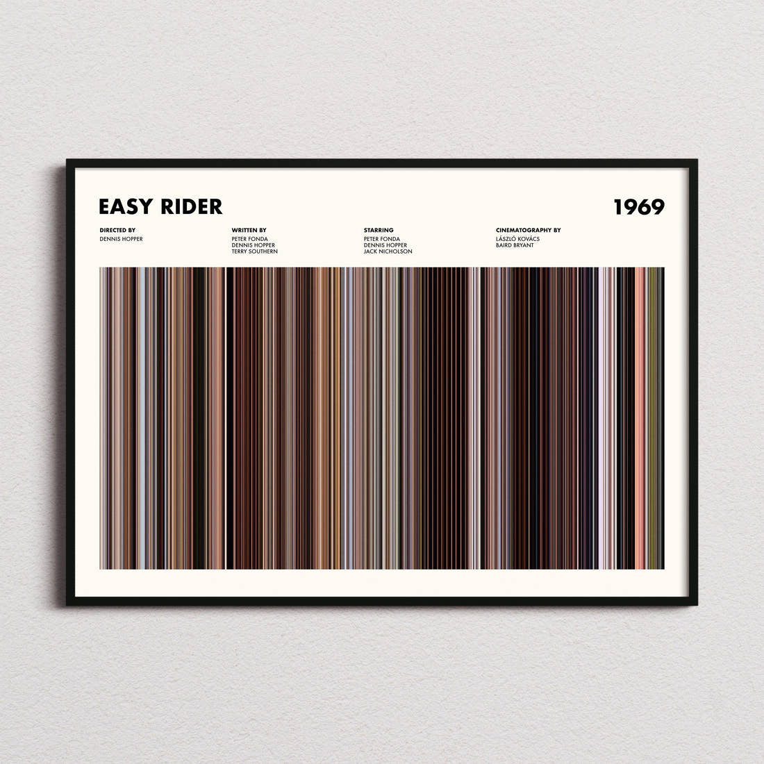 Easy Rider Movie Barcode Poster framed and photographed straight on