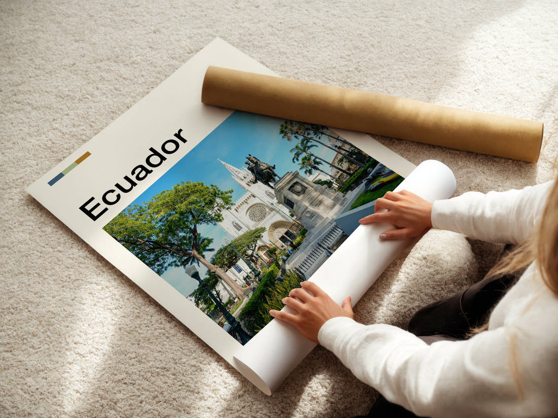 Ecuador Equestrian Statue Travel Print being unrolled from its postal tube