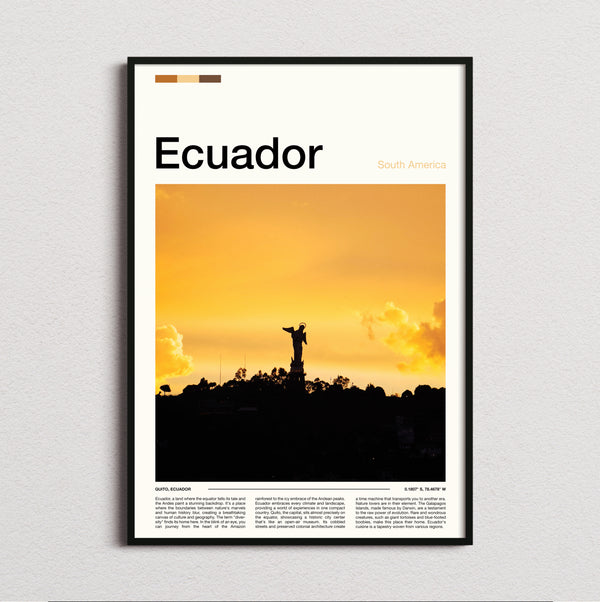 Ecuador - Winged Statue Silhouette - Travel Print