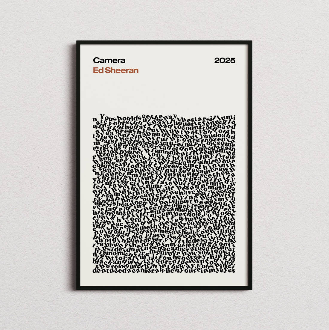 Ed Sheeran Camera Lyric Print in the cream colourway, framed