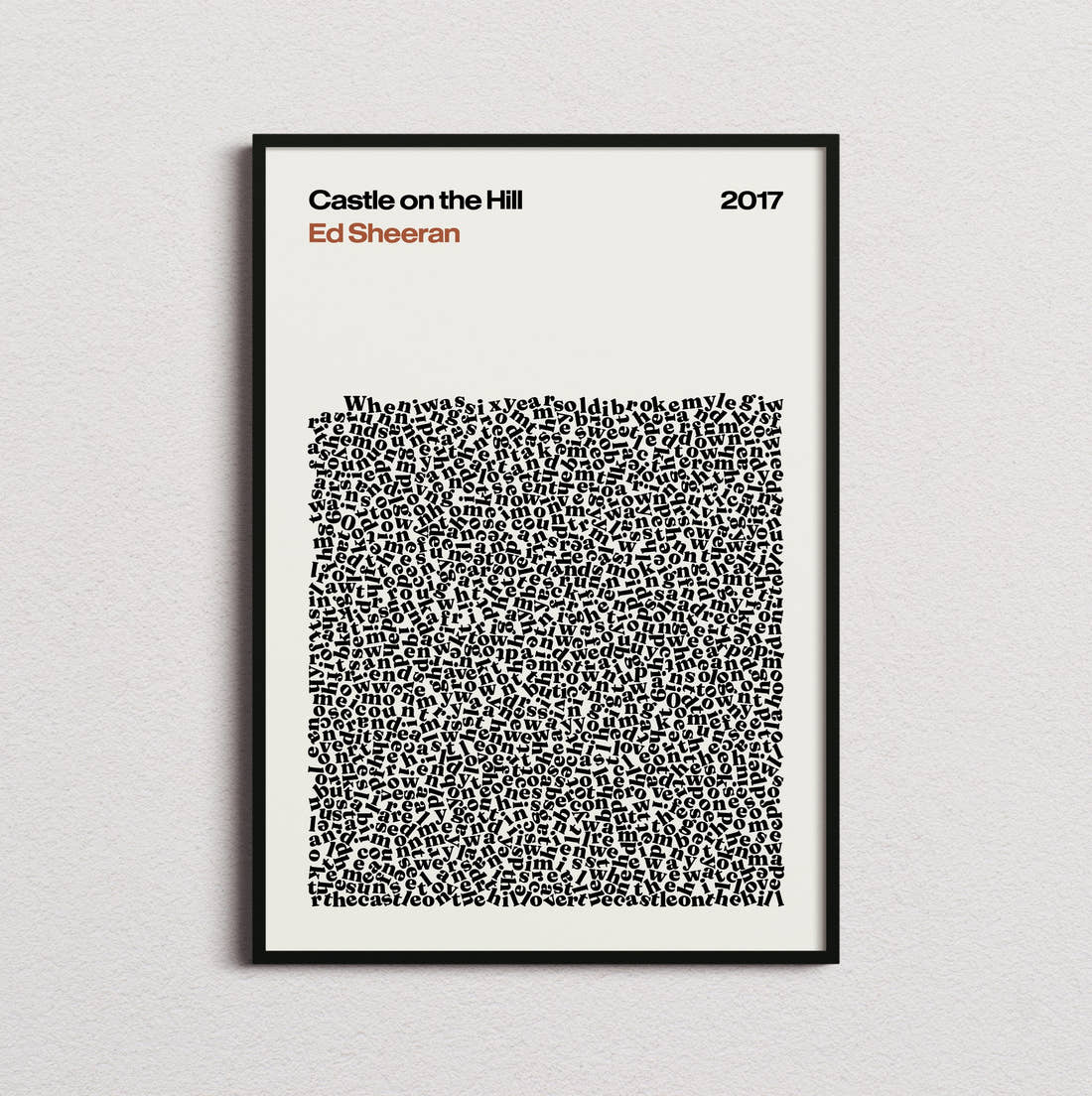 Ed Sheeran Castle on the Hill Lyric Print in the cream colourway, framed