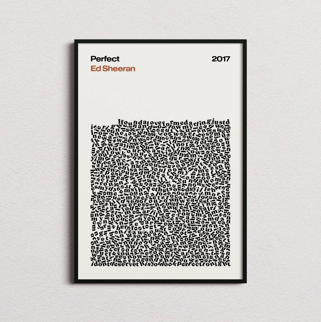 Ed Sheeran Perfect Lyric Print in the cream colourway, framed