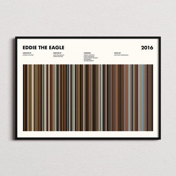 Eddie the Eagle Movie Barcode Poster framed and photographed straight on