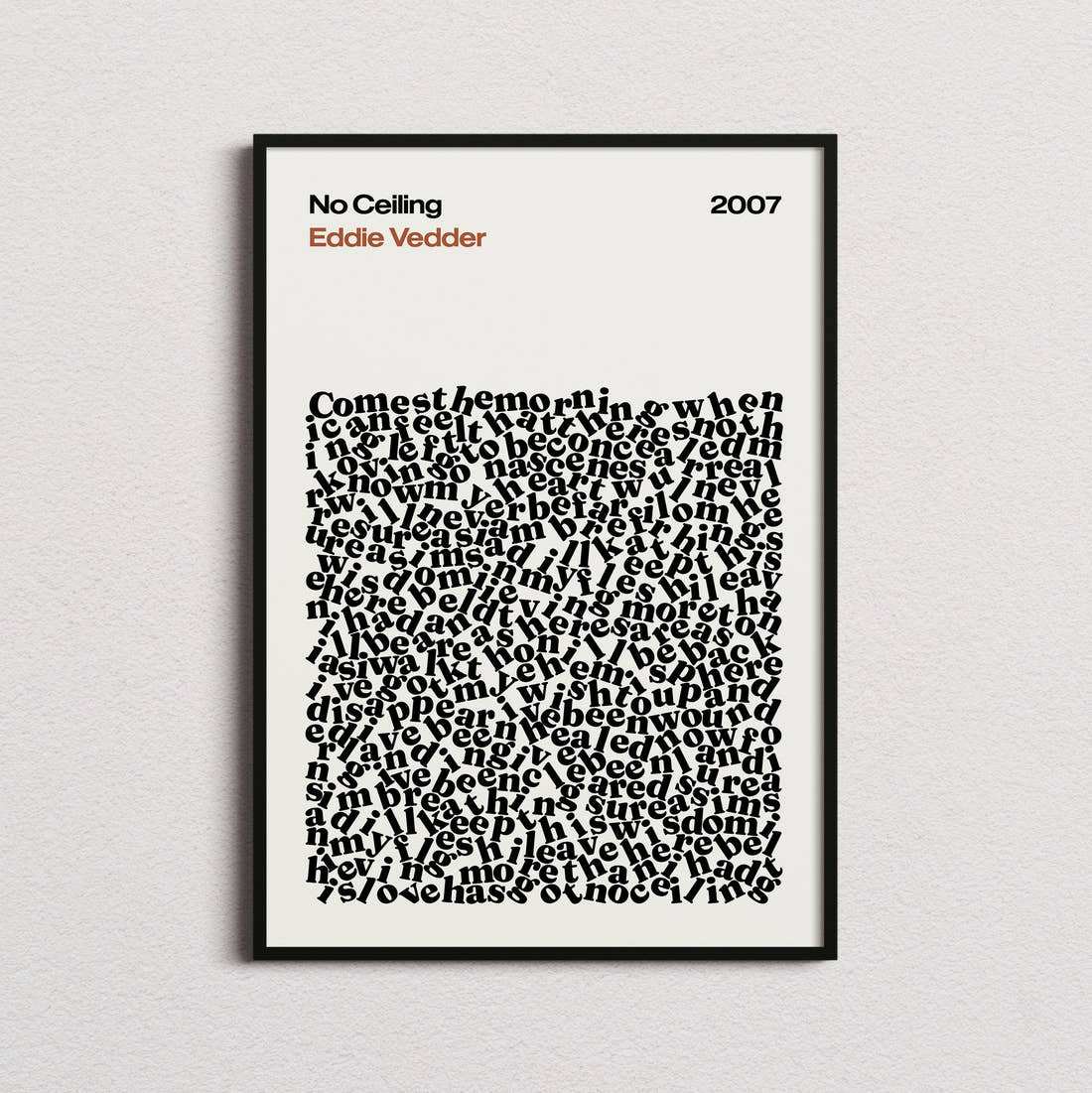 Eddie Vedder No Ceiling Lyric Print in the cream colourway, framed