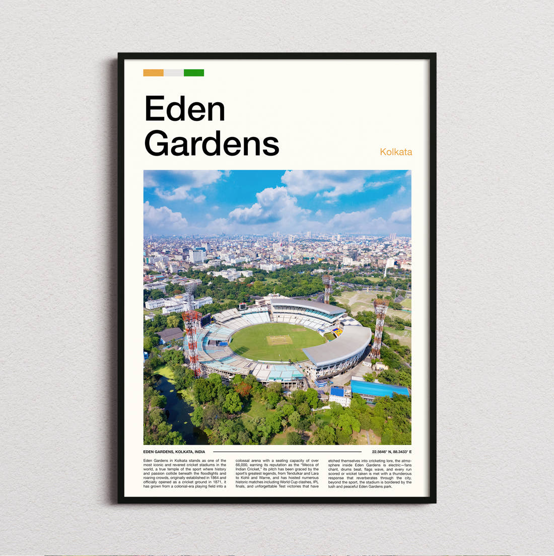 Eden Gardens Stadium Print framed and photographed straight on
