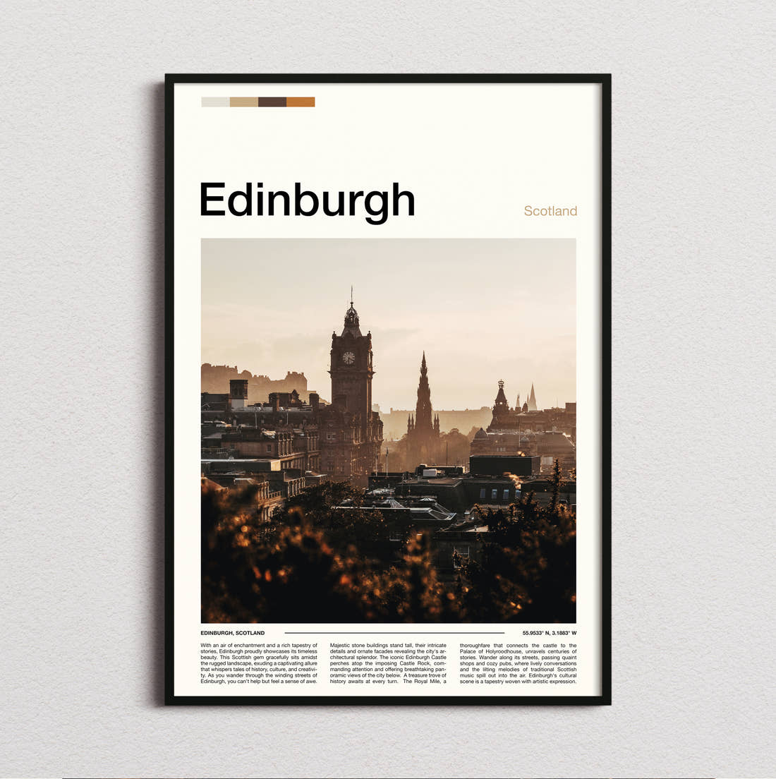 Edinburgh Balmoral Clock Tower Travel Print framed and photographed straight on