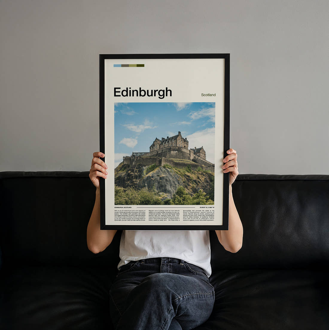 Edinburgh Castle On The Rock Travel Print held up by hand to show the size of the print