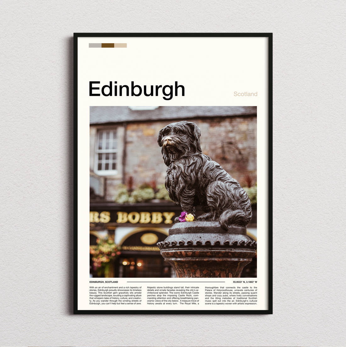 Edinburgh Greyfriars Bobby Statue Travel Print framed and photographed straight on