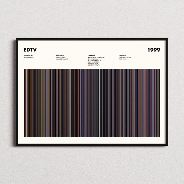 EDtv Movie Barcode Poster framed and photographed straight on