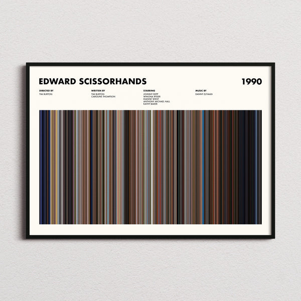 Edward Scissorhands Movie Barcode Poster framed and photographed straight on