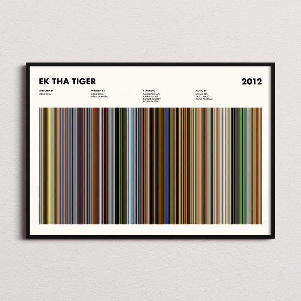 Ek Tha Tiger Movie Barcode Poster framed and photographed straight on