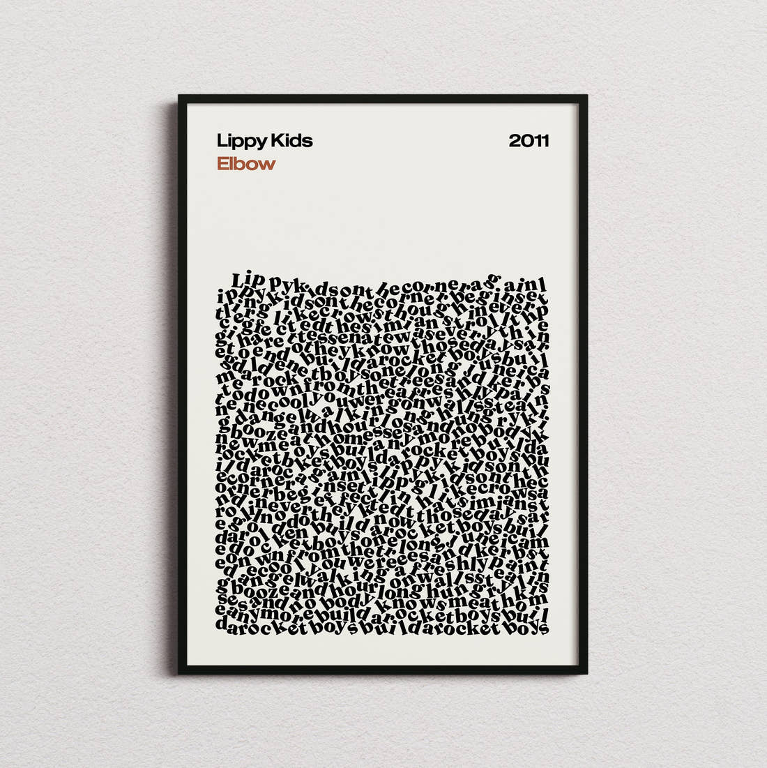 Elbow Lippy Kids Lyric Print in the cream colourway, framed