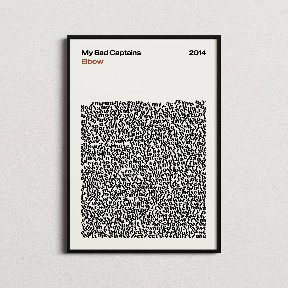 Elbow My Sad Captains Lyric Print in the cream colourway, framed