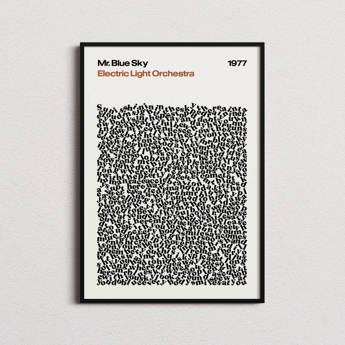 Electric Light Orchestra Mr. Blue Sky Lyric Print in the cream colourway, framed
