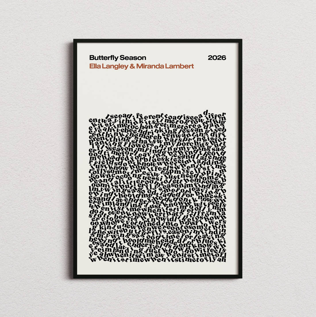 Ella Langley & Miranda Lambert Butterfly Season Lyric Print in the cream colourway, framed
