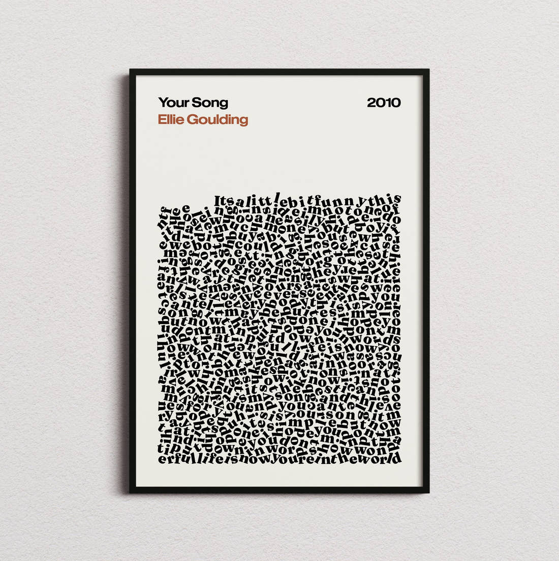 Ellie Goulding Your Song Lyric Print in the cream colourway, framed
