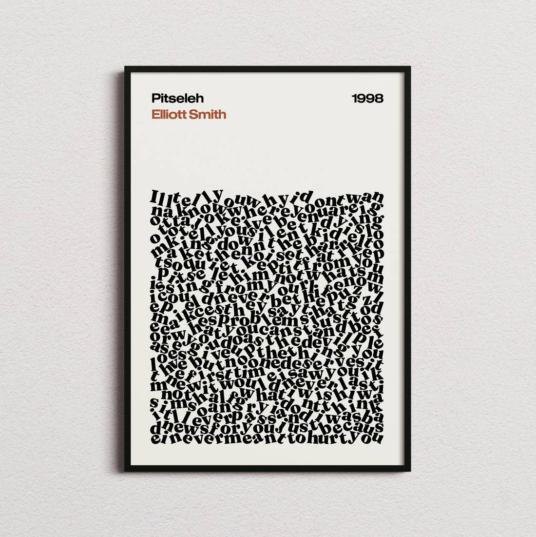 Elliott Smith Pitseleh Lyric Print in the cream colourway, framed
