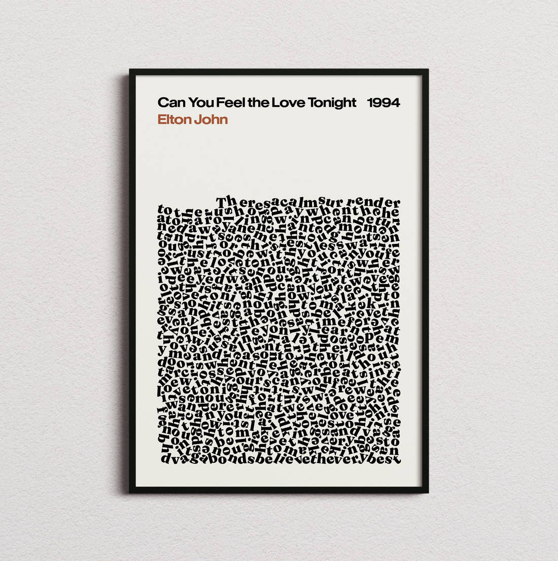 Elton John Can You Feel the Love Tonight Lyric Print in the cream colourway, framed