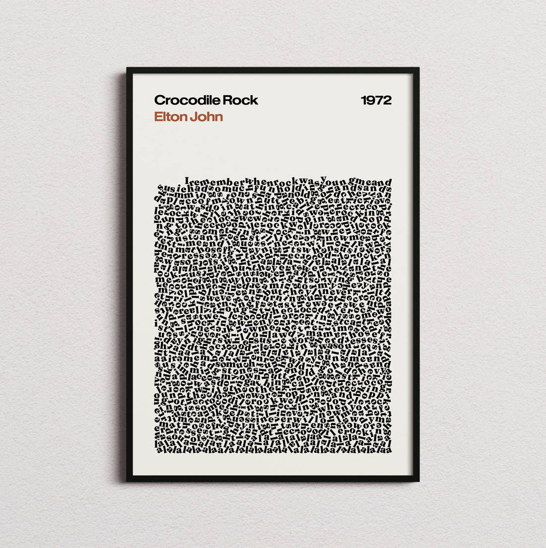 Elton John Crocodile Rock Lyric Print in the cream colourway, framed