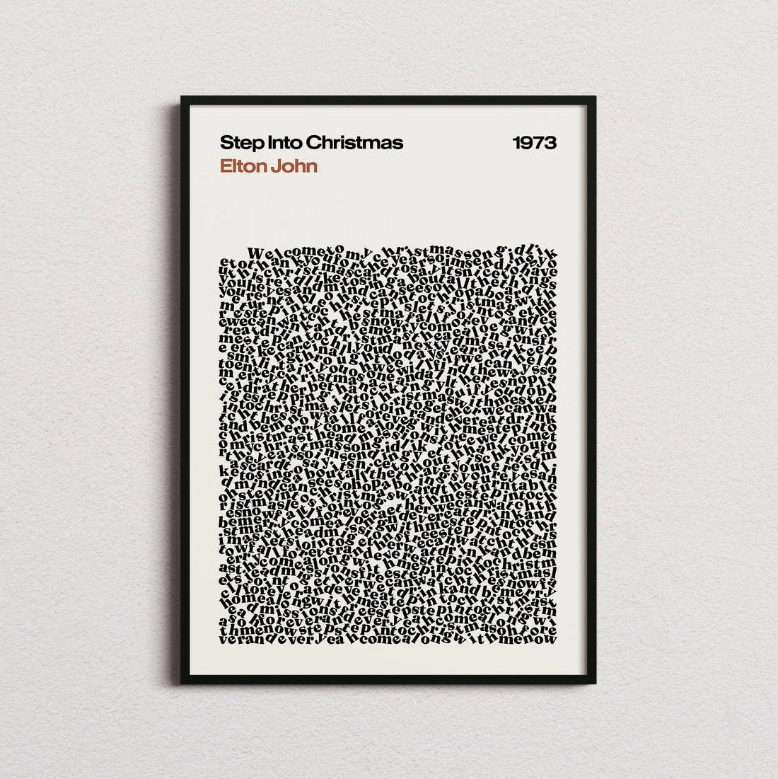 Elton John Step Into Christmas Lyric Print in the cream colourway, framed