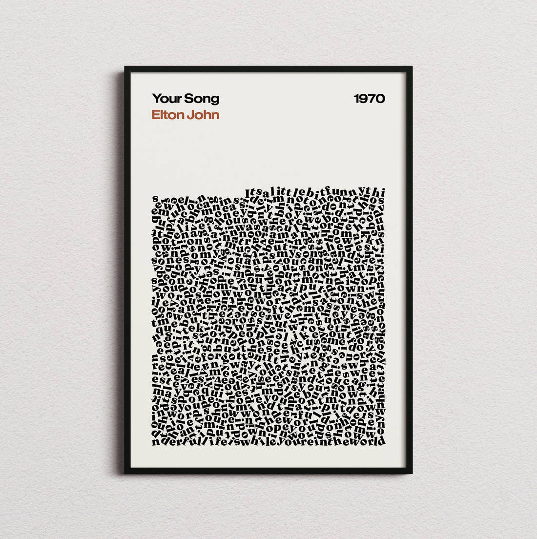 Elton John Your Song Lyric Print in the cream colourway, framed