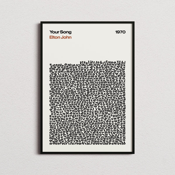 Elton John Your Song Lyric Print in the cream colourway, framed