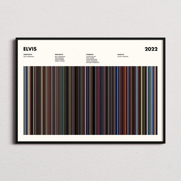 Elvis Movie Barcode Poster framed and photographed straight on